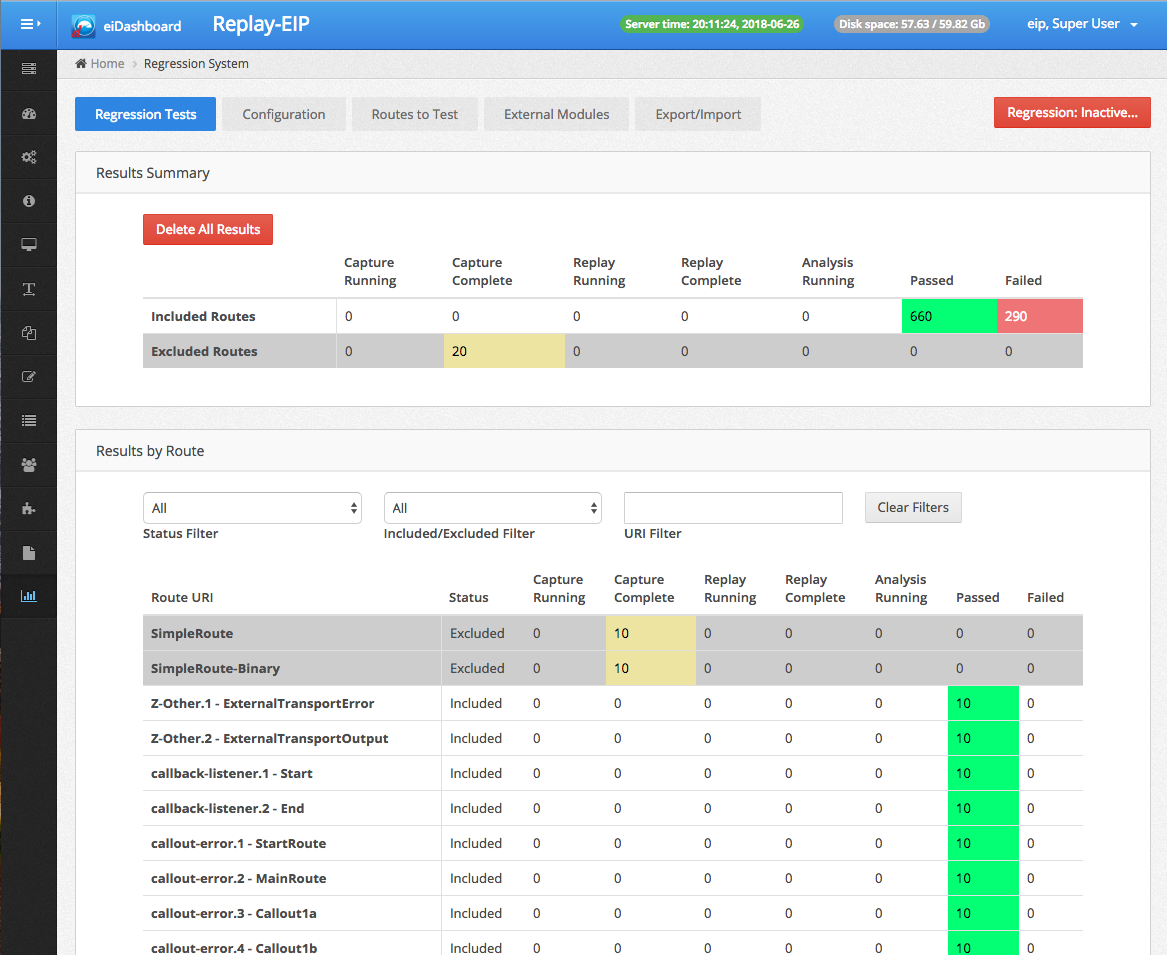 Regression Tests with Excluded Routes