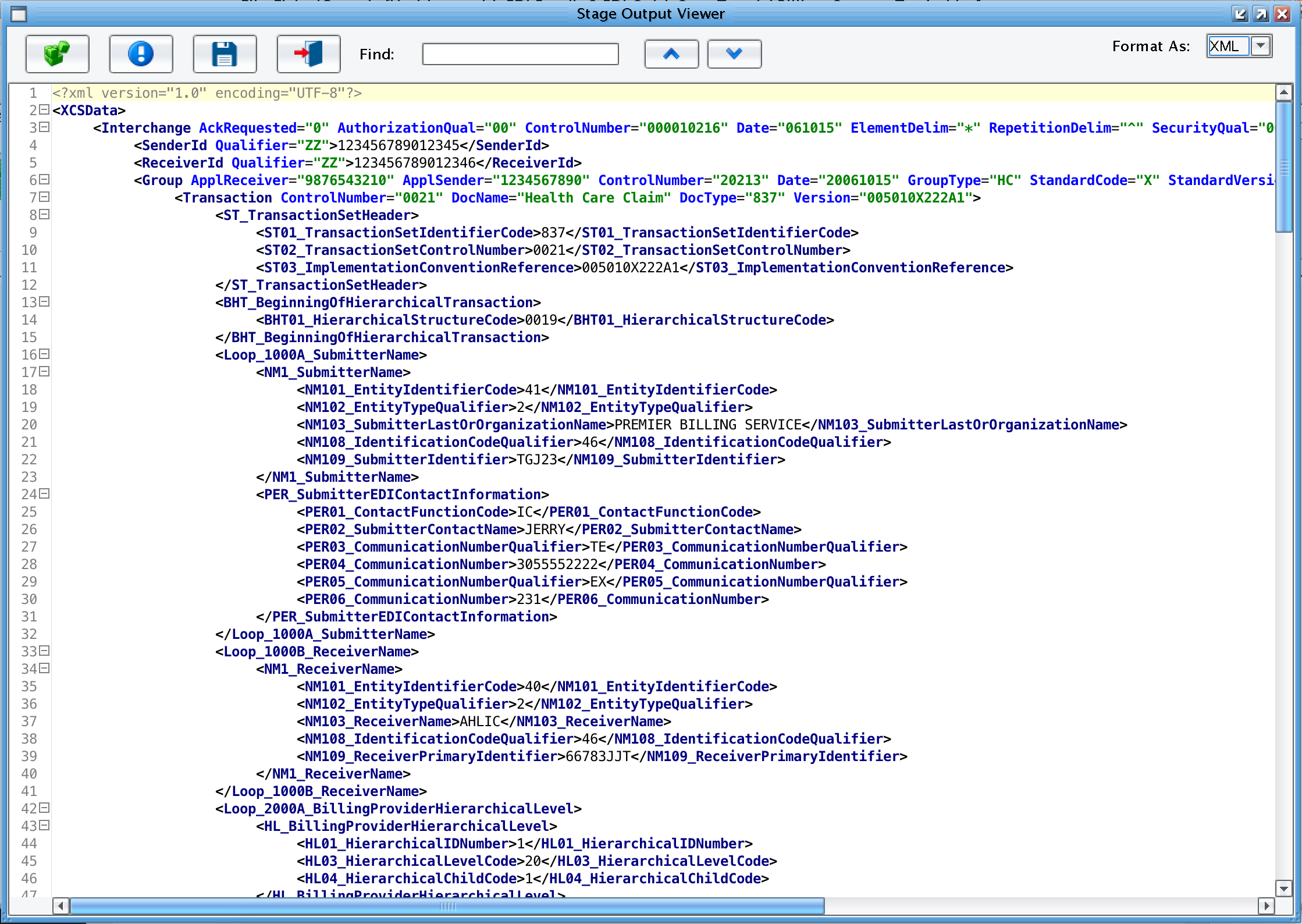 Example of EDI Segment & Friendly Field Name Option with 837 Transaction