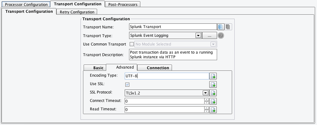 Splunk Transport Configuration Advanced Options