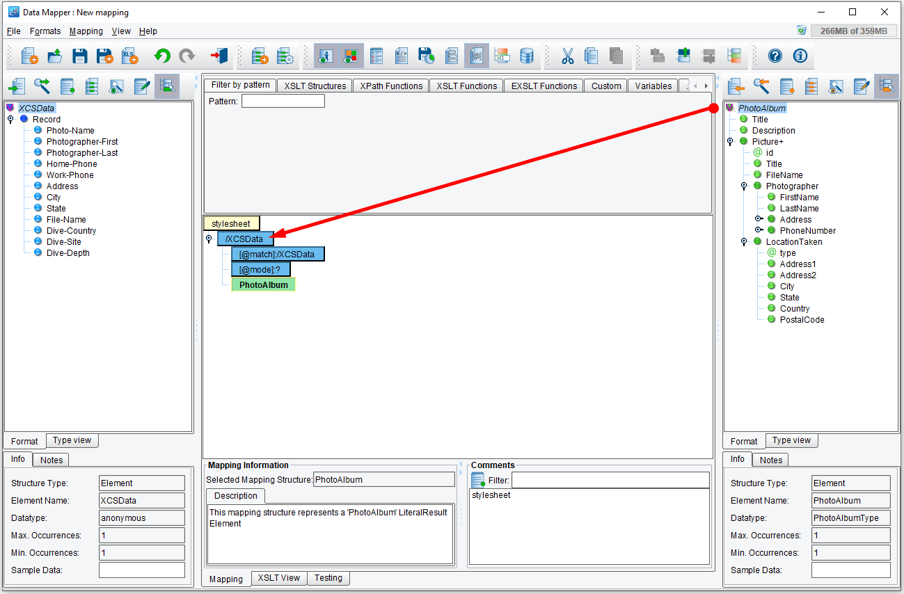 Drag & Drop fields into the data mapper central panel.