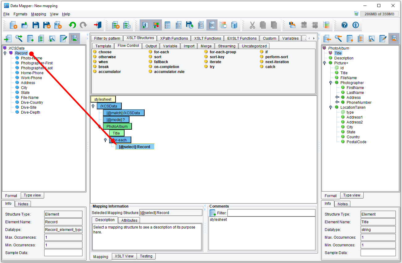 Data mapper examples of drag n drop fields from the source.