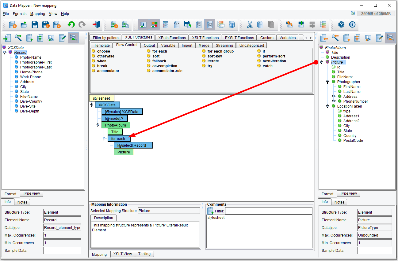 Drag fields onto the center panel to set up looping structure.