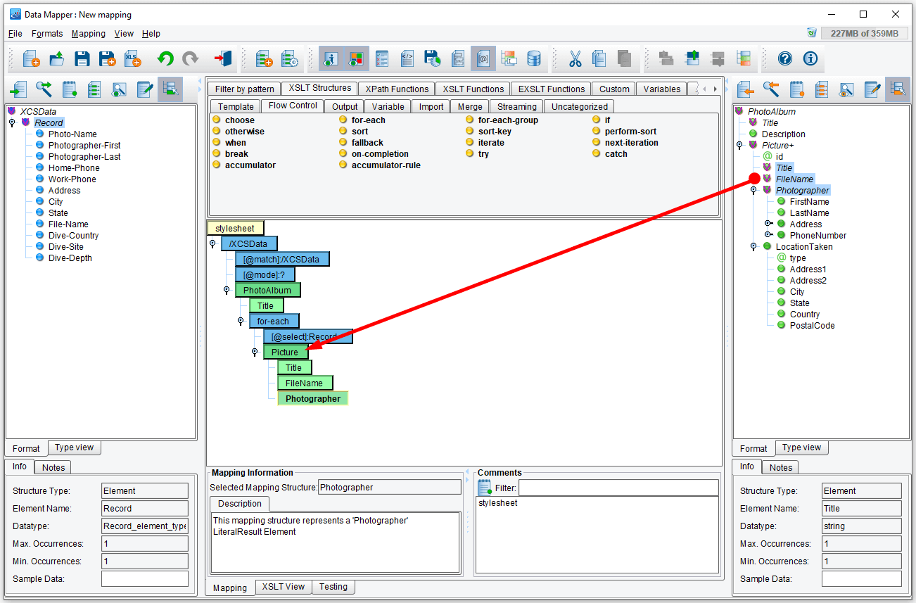 Drag fields onto the center panel to set up looping structure.