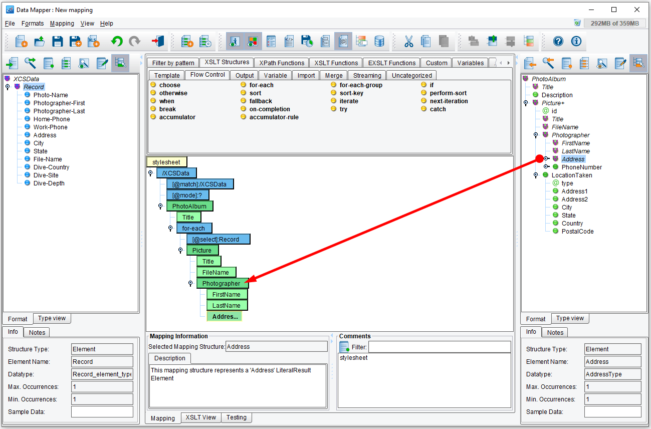 Drag & drop fields from the panel on the right in the data mapper.