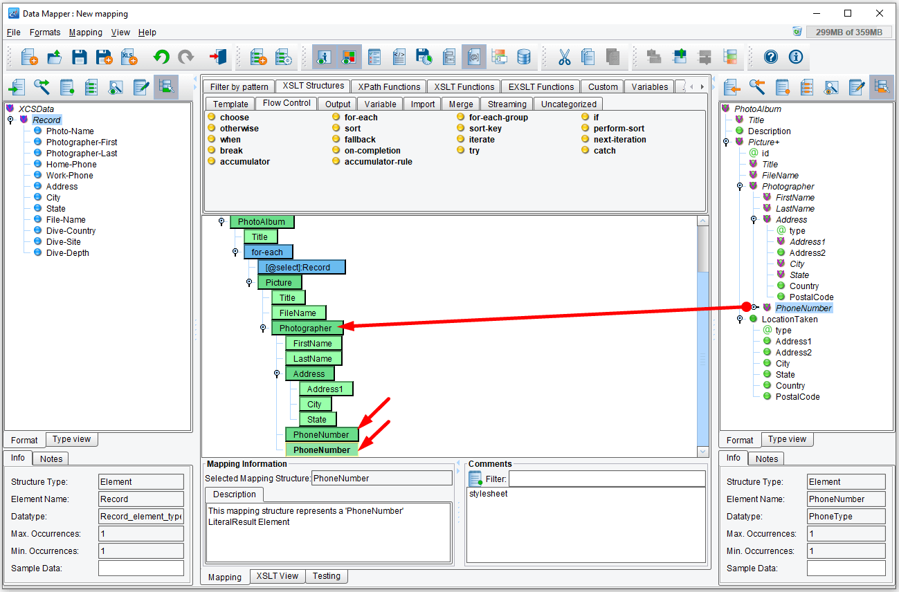 Drag & drop fields from the panel on the right in the data mapper.