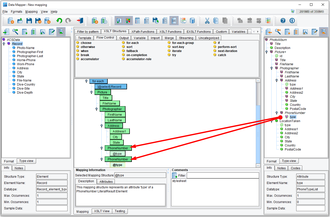 Drag & drop fields from the panel on the right in the data mapper.