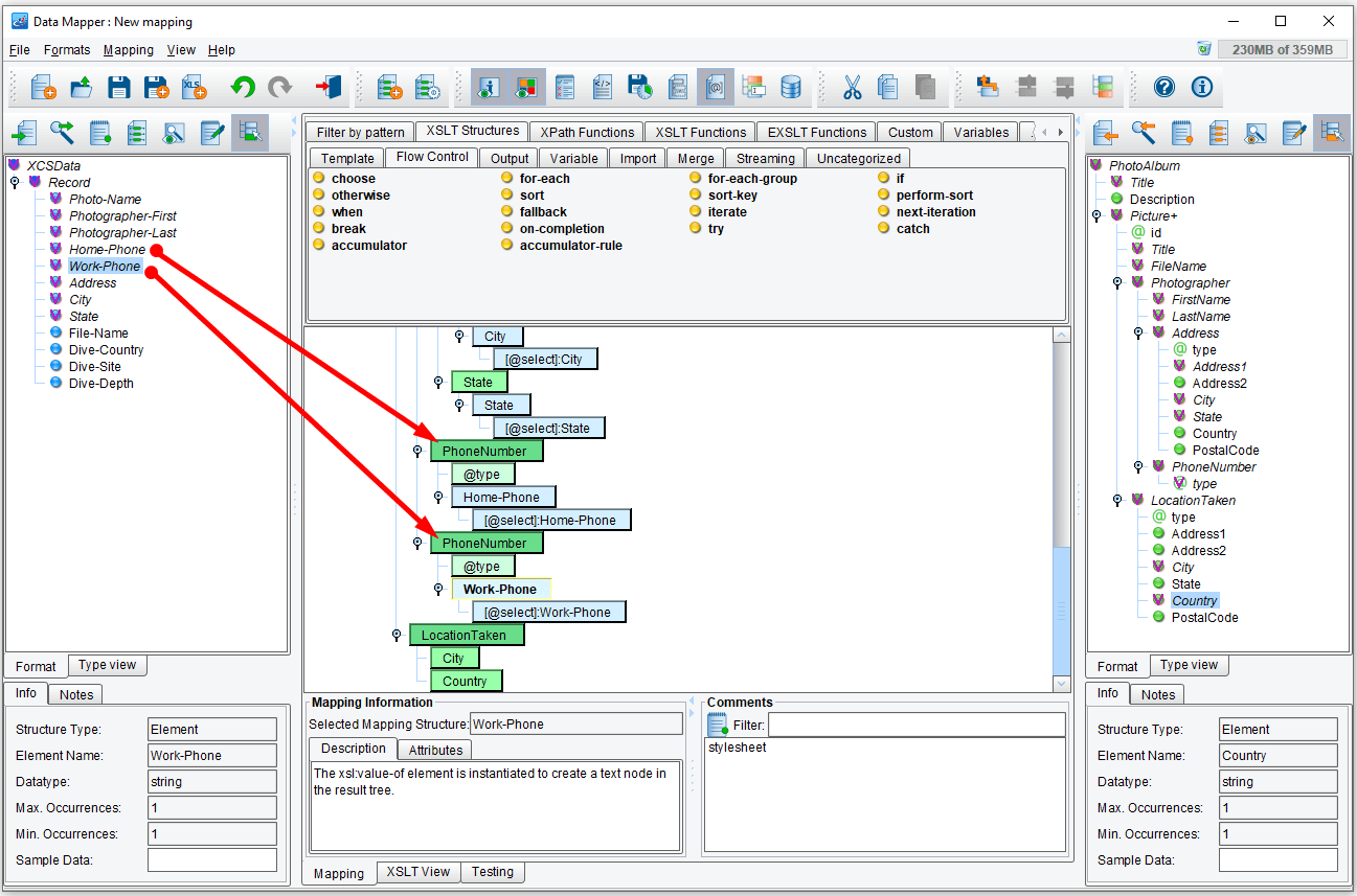 Associate source fields with target data fields in the data mapper example.