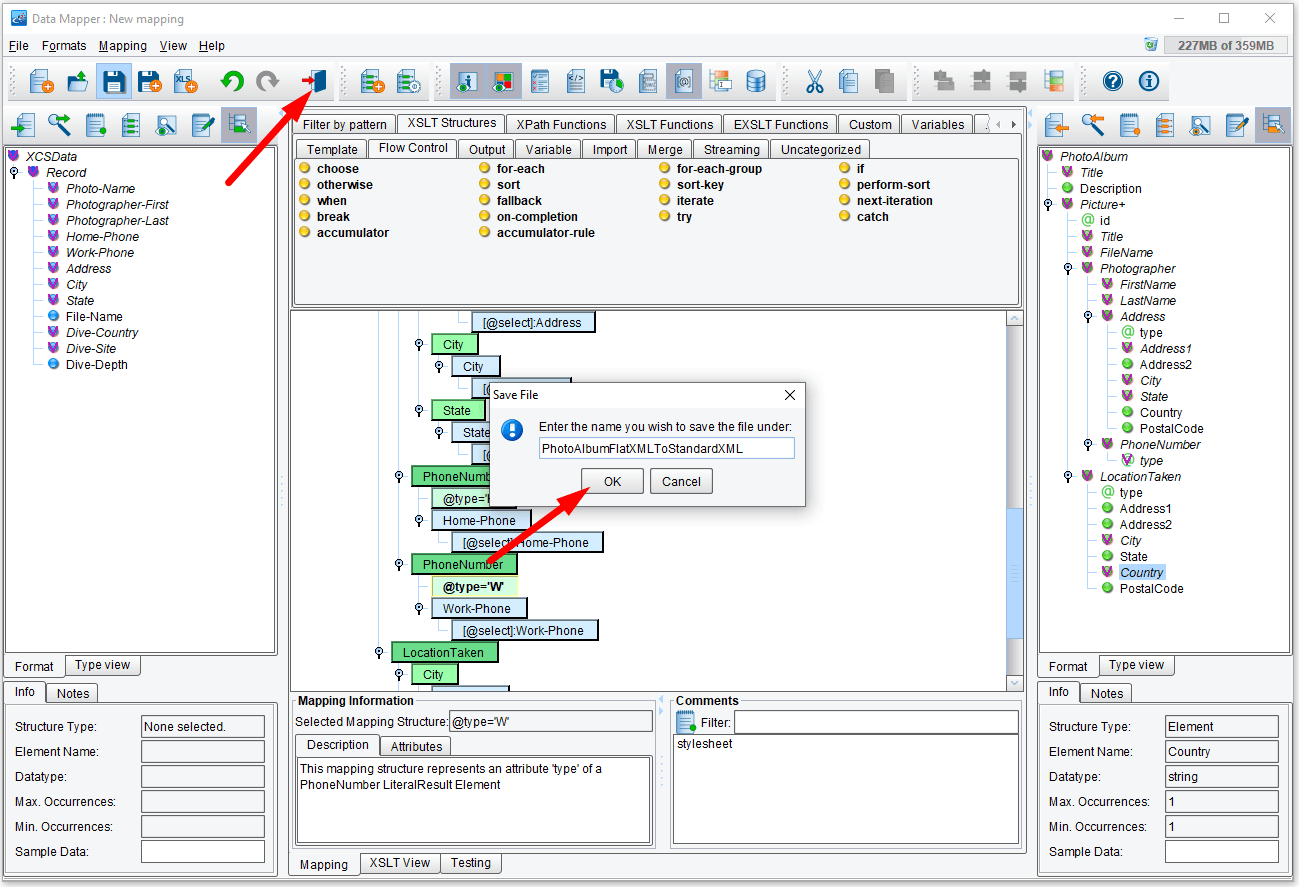 Name the data mapping and save it to a named file.