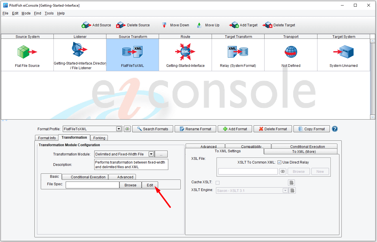 File Transformation Parsing Options eiConsole