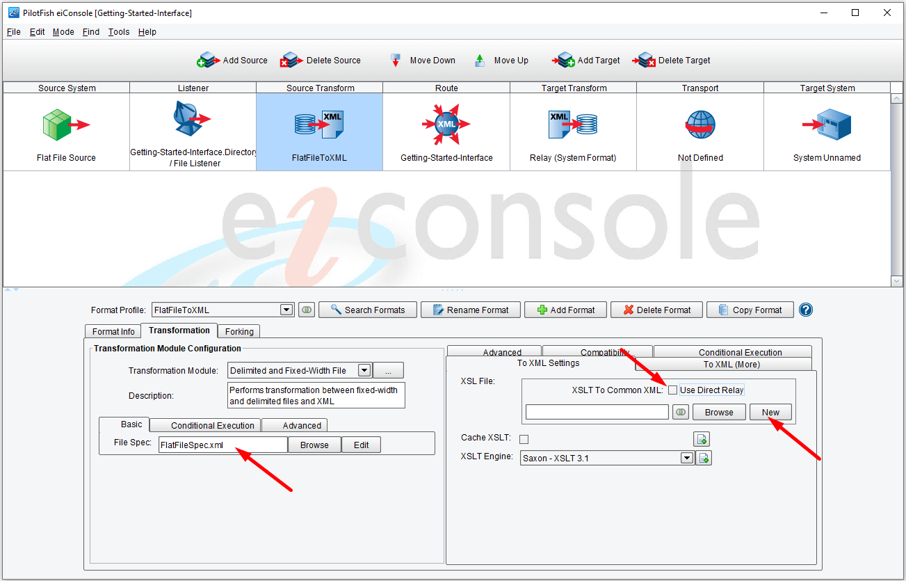 File Transformation Parsing Options eiConsole