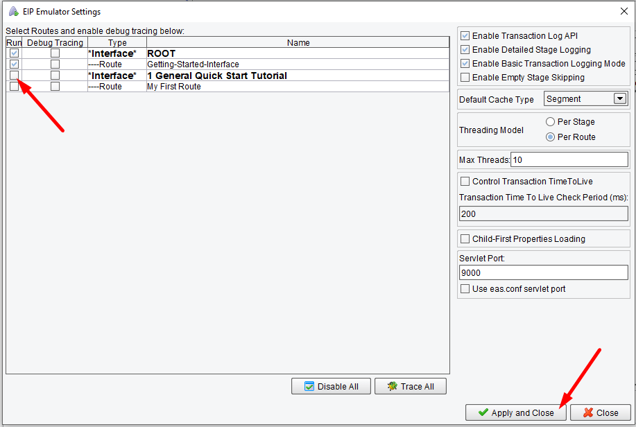 Route Validation & Testing Options in EIP Emulator