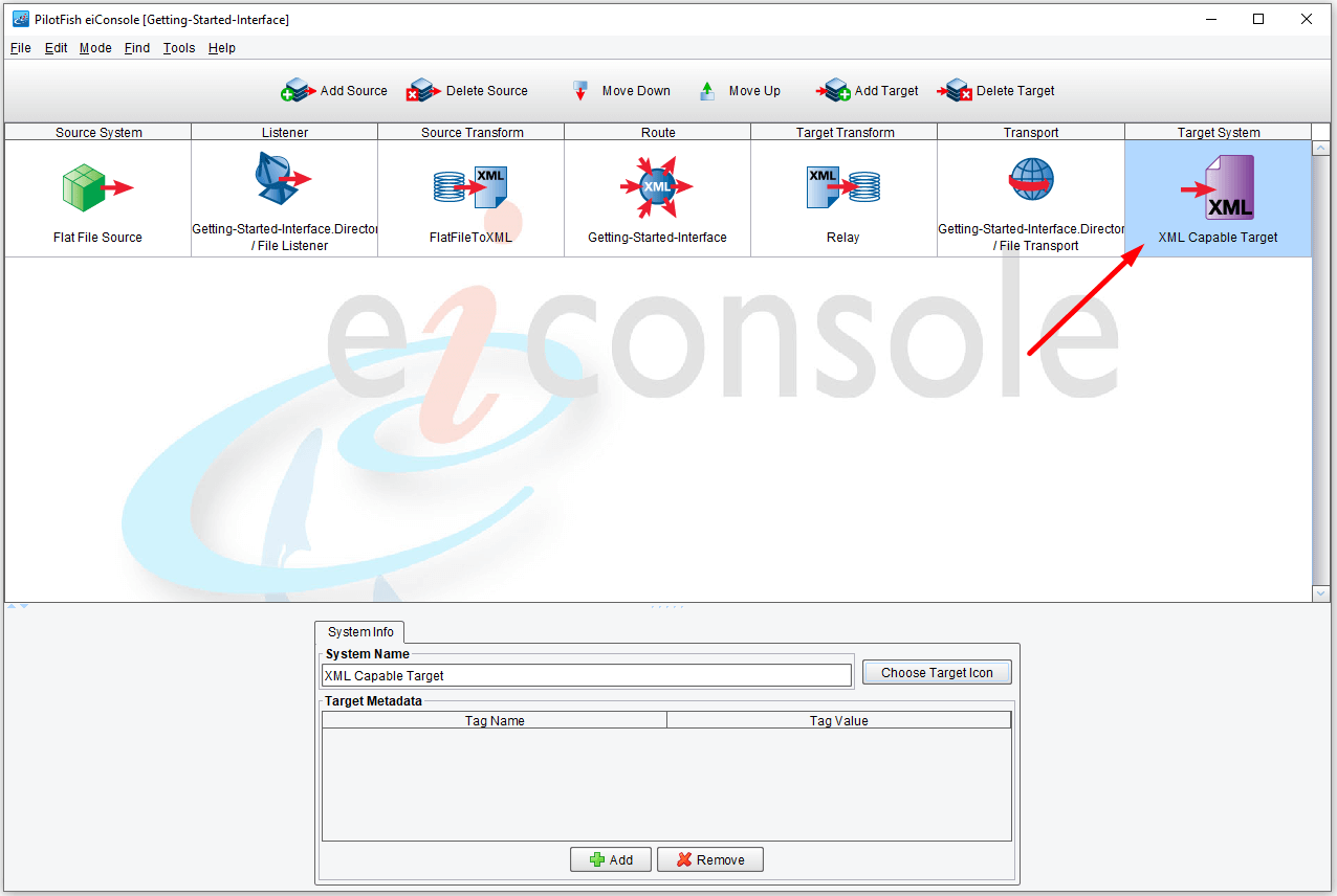 Target System Icon Displayed in Final Stage of Interface or Route