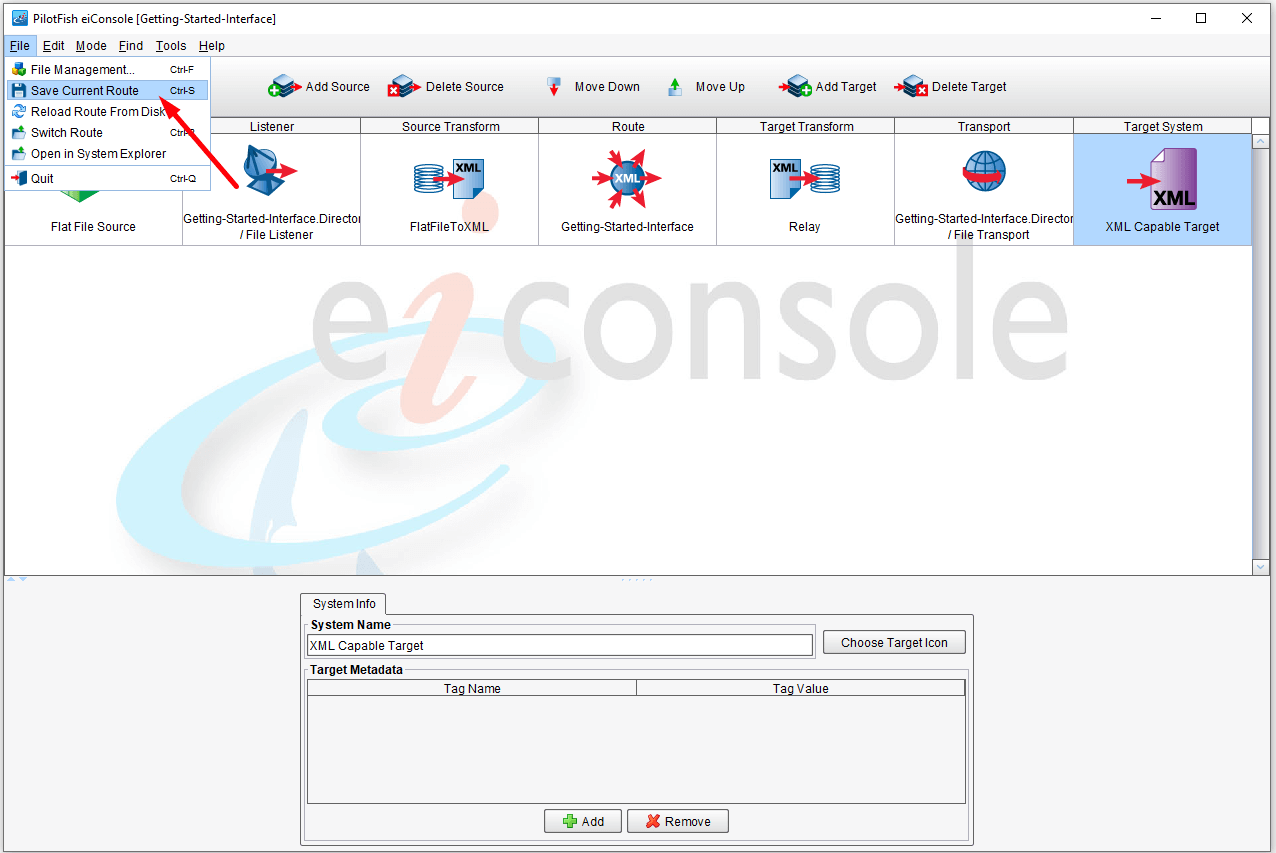 Interface Route Saved to a File in eiConsole