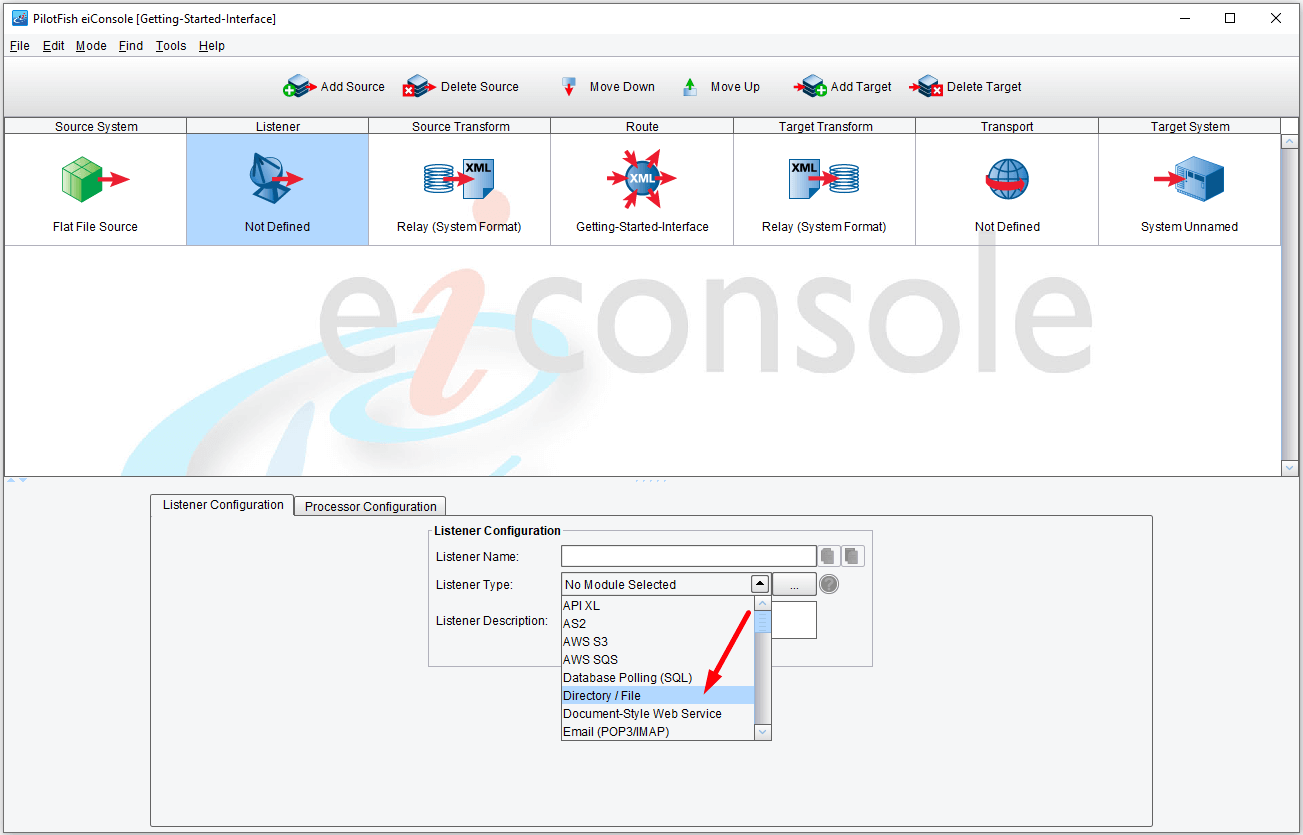 Select the type of Listener (Adapter) 