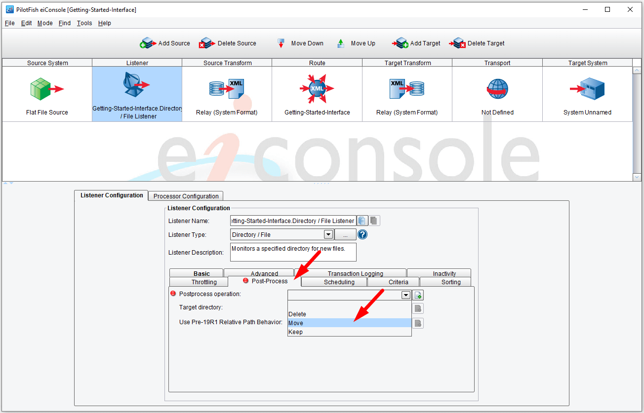 Select the Postprocess Tab for configuring how the route data will be handled.
