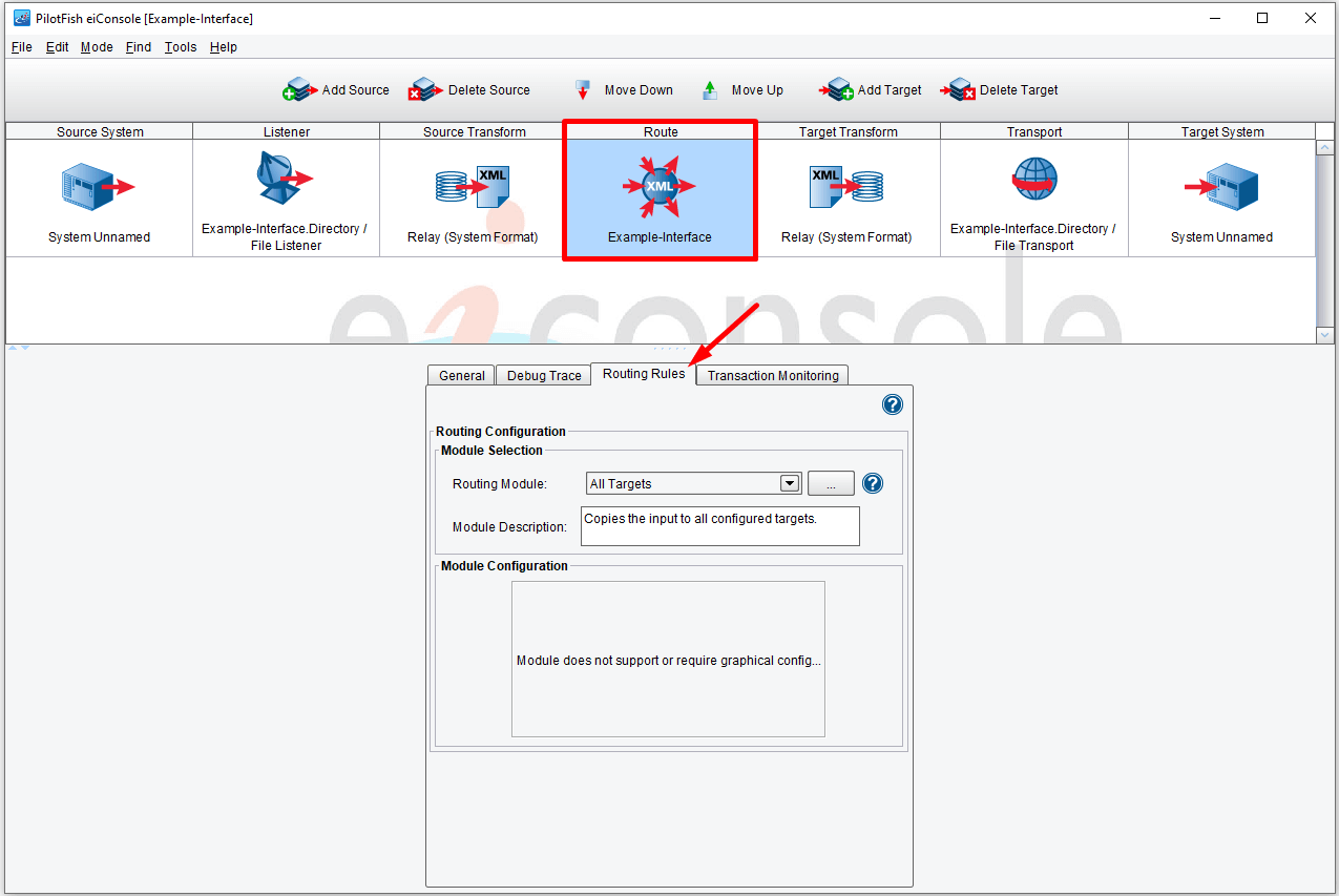 Select the Routing Rules to define the interface's routing module description.