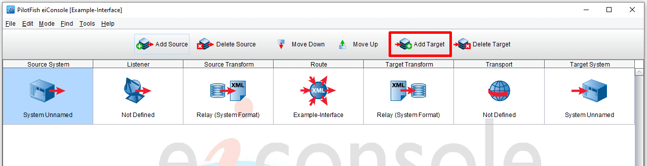Add target system to the sample route in the eiConsole.