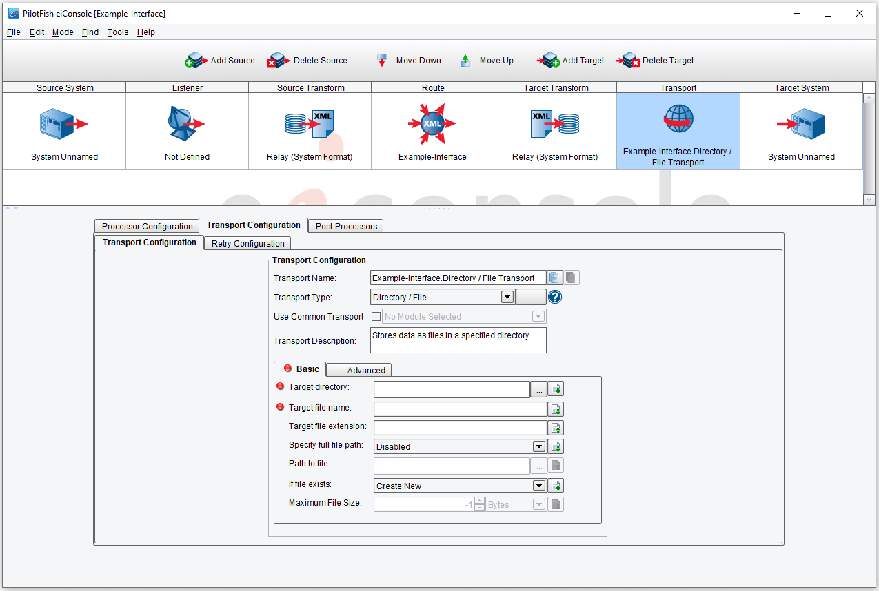 Transport configuration options will vary based on the top of transport selected.