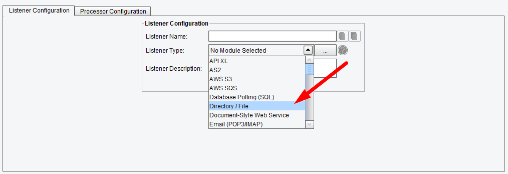 Listener configuration panel for the EDI Route.