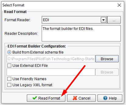 Click Read Format from the EDI Format Reader Panel after options selected.