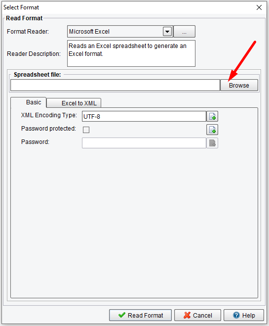 Select Browse to open a file selection dialog