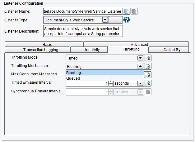 Throttling Configuration Options for Document-Style Web Service Adapter or Listener in PilotFish Integration Engine