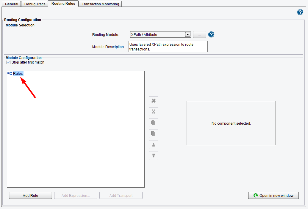 Routing Rules configuration screen.