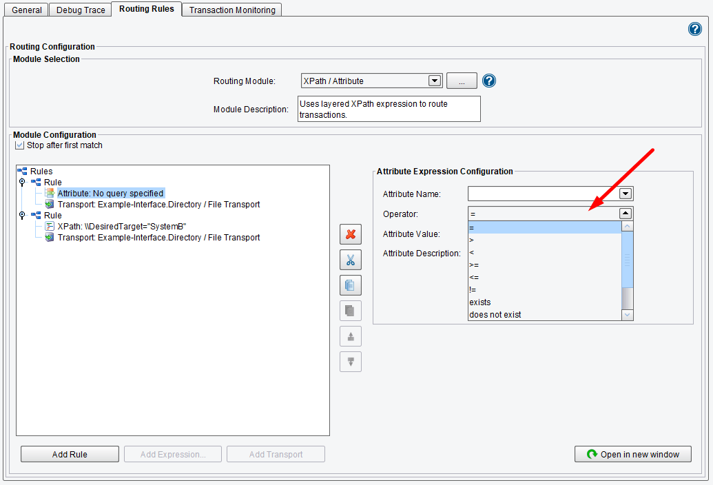 Query transaction attributes to be used in the message routing rules.