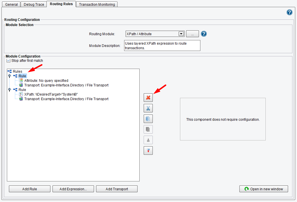 Routing Rules can be deleted or change the order of the execution using graphic buttons on the right.