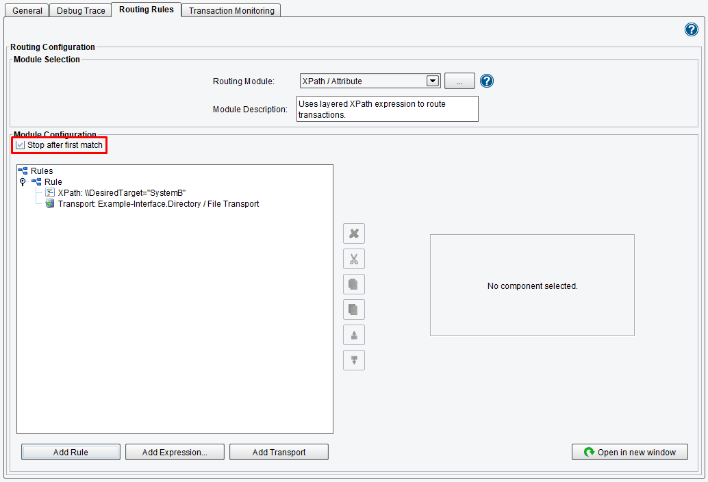 Routing Rules Configuration - Stop after 1st match or uncheck to send message to multiple targets.