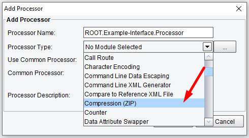 Zip Transaction Compression Processor or Connector