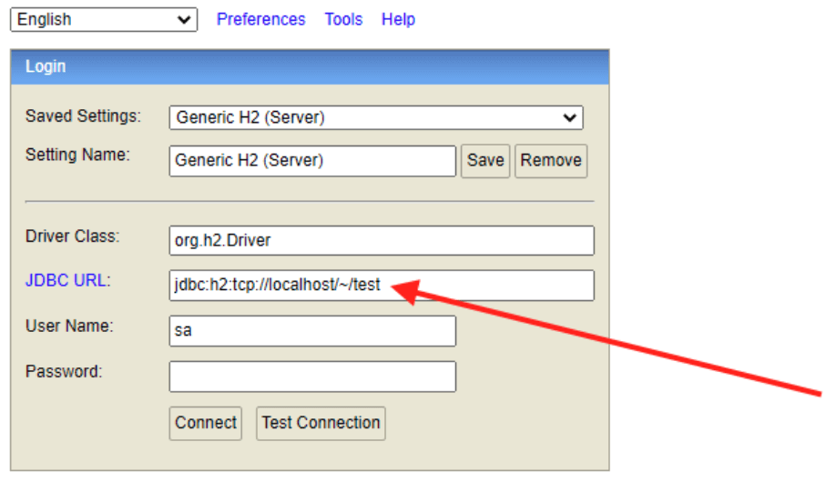 H2 database configuration example