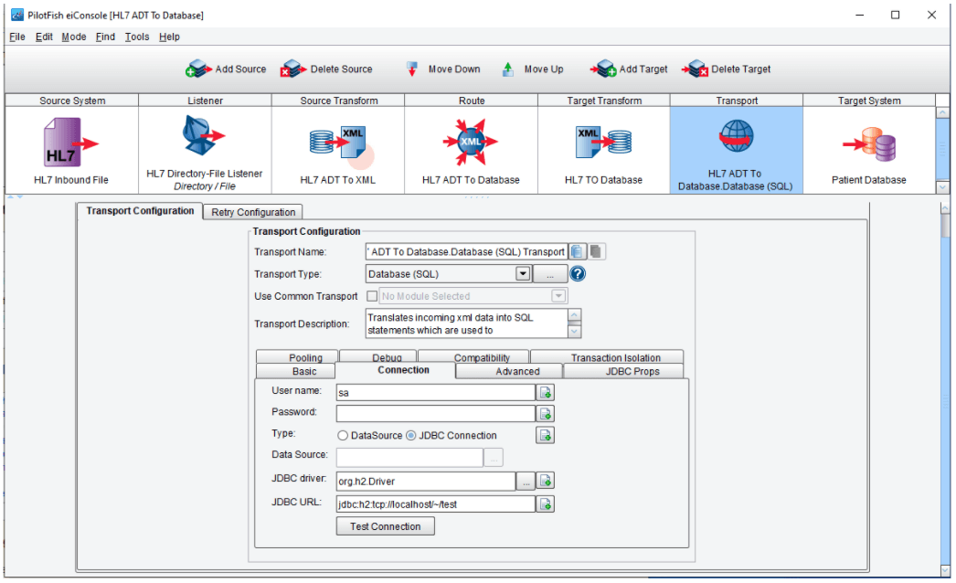 H2 database configuration in PilotFish software