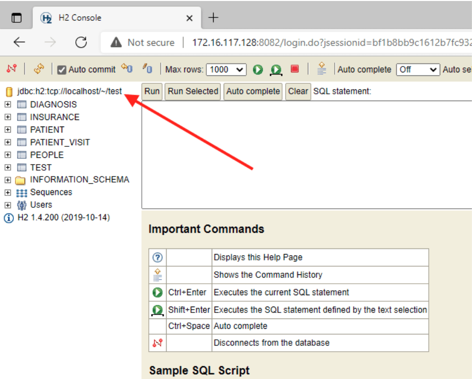 Example of H2 database creation