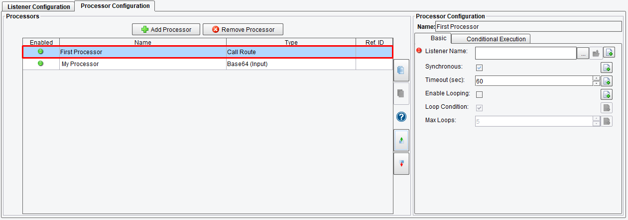 Reorder Processors by Moving them Up or Down in the Processing Grid.