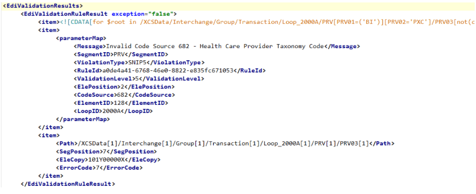 EDI SNIP Validation Processor Error Message Example