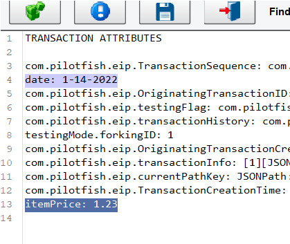 JSON transaction attribute example in PilotFish Platform