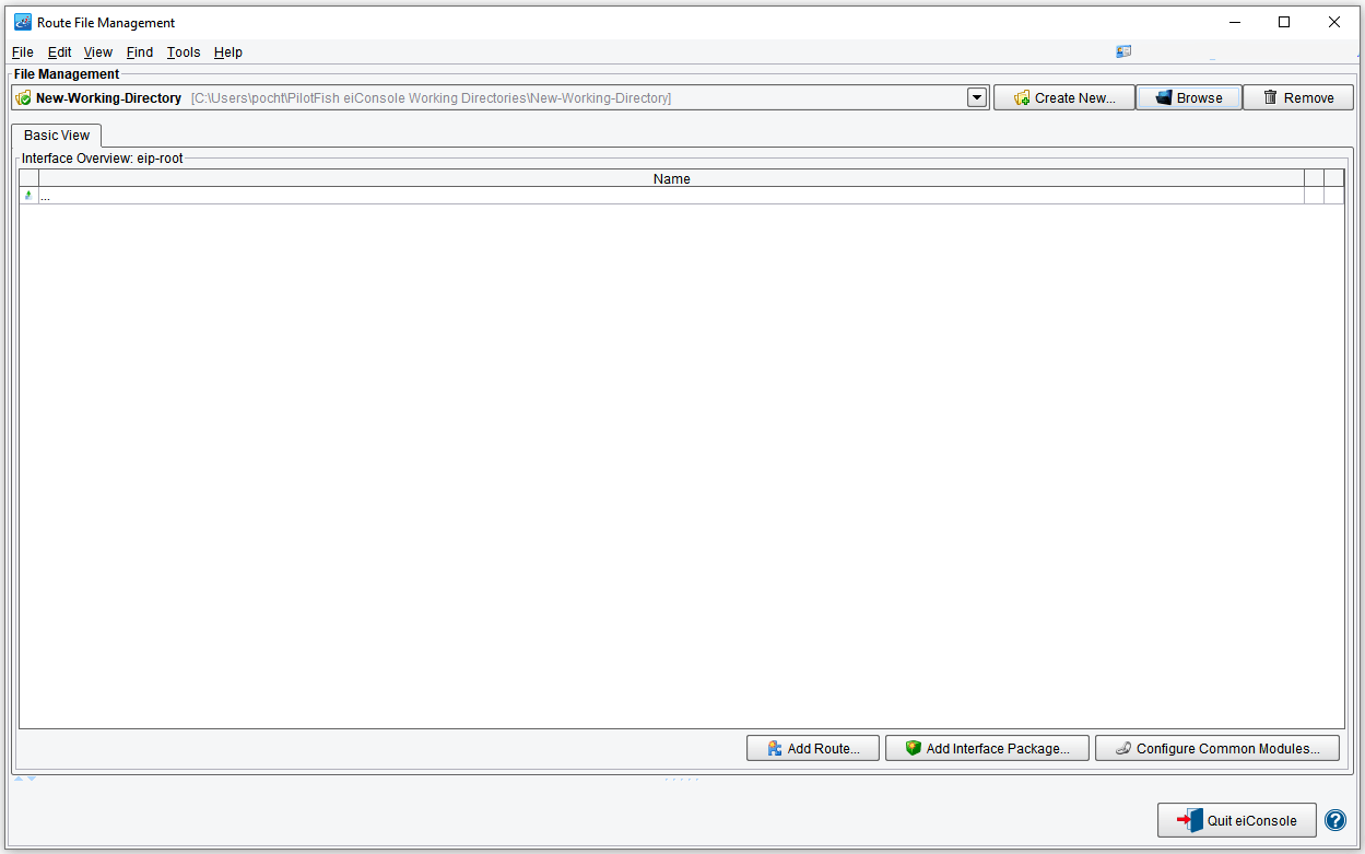 New Empty Route File Created in eiConsole