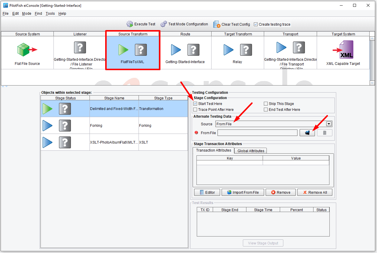 Select the Source Transform stage for Testing in this Route.