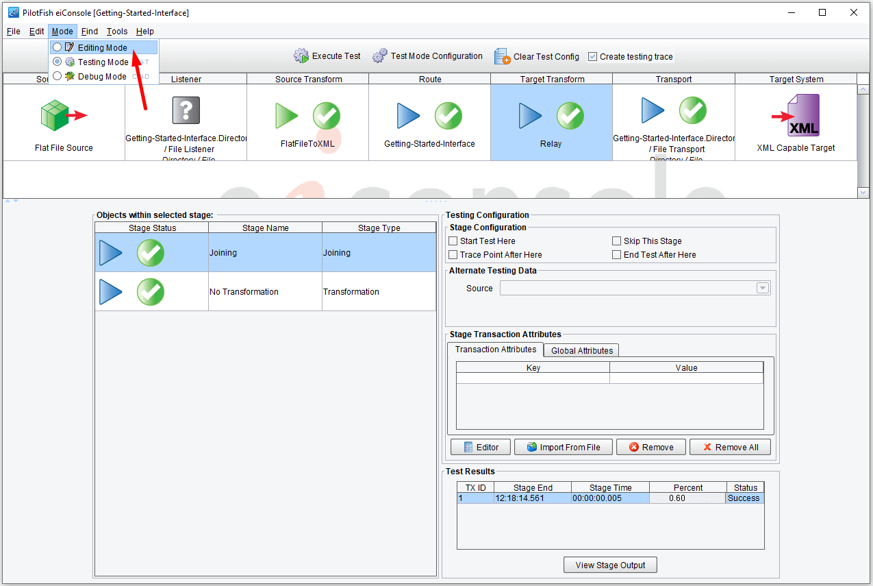 Route Interface Testing - Select Route Edit Mode