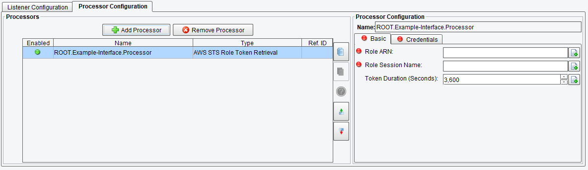 AWS STS Role Token Retrieval Processor Basic Options