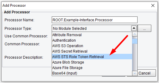 Select AWS STS Role Token Retrieval Processor