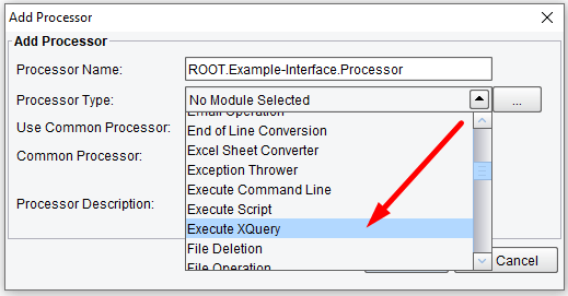 Select Execute XQuery Processor