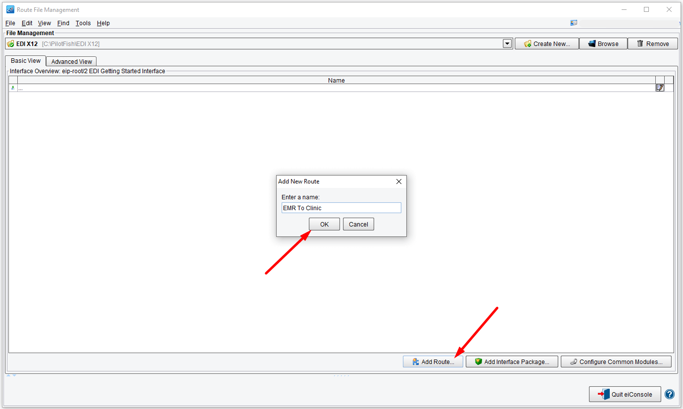 Create a new EDI Route for the interface and name it.