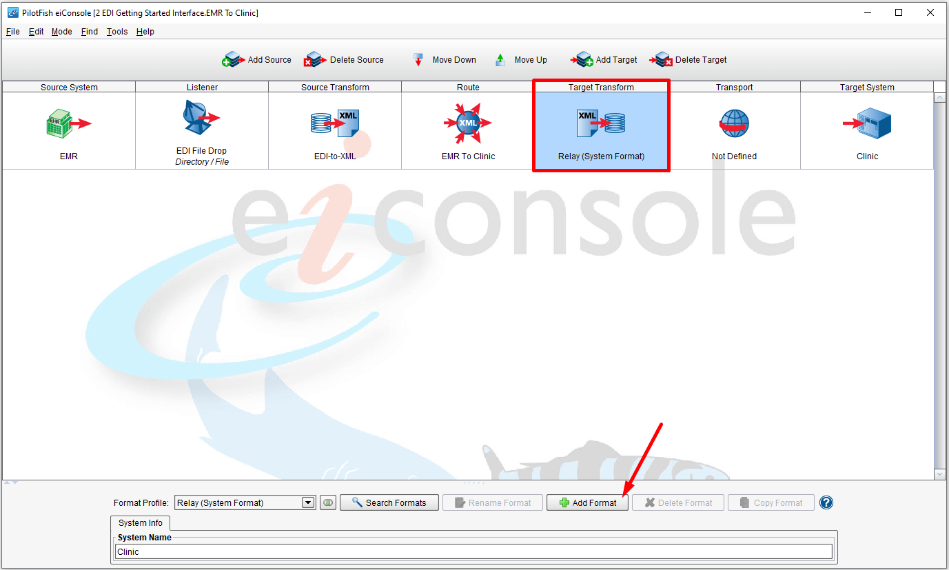 Select the Target Transformation stage of the EDI Healthcare route.