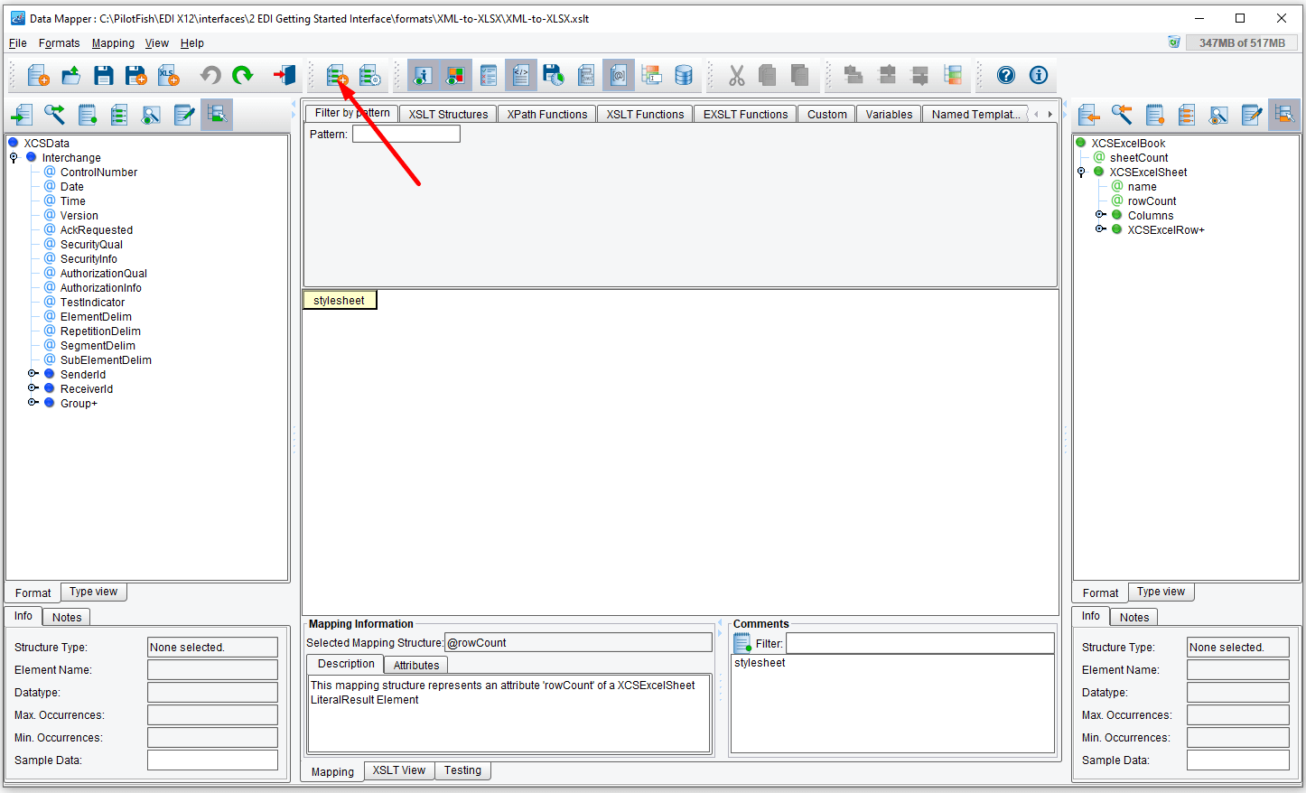 Add the target sample data as a template in the data mapper.