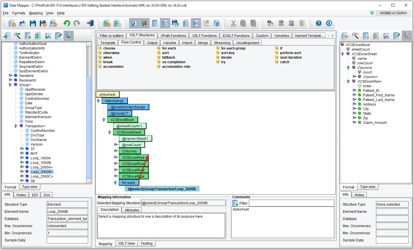 Drag the loop element to the appropriate place in the data map.