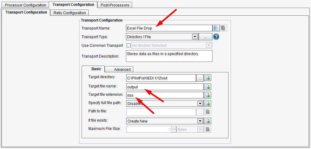 Supply a target file name and target file extension.