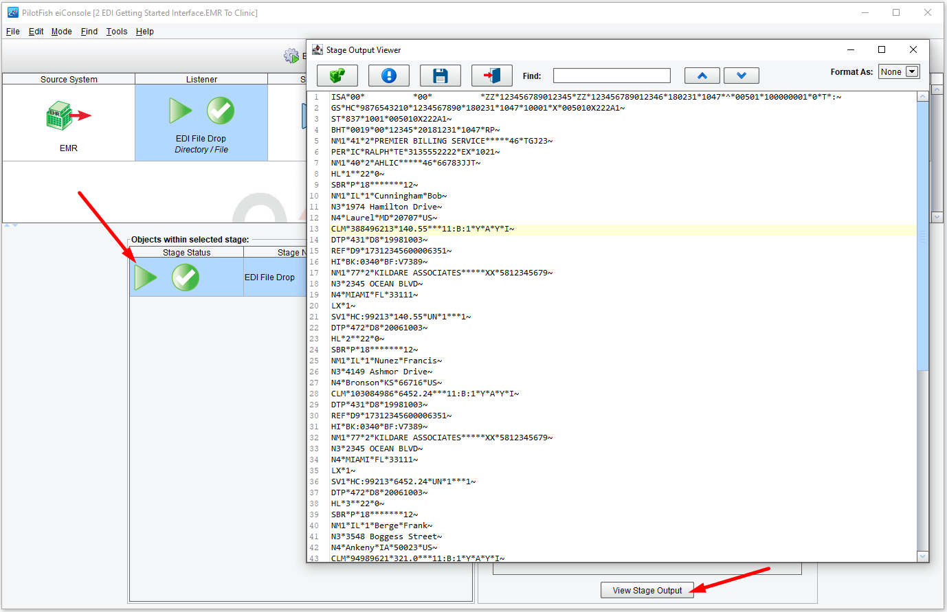 Click on View Stage Output to see your data at various stages of the interface.