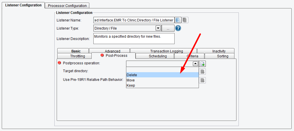 Select the postprocess option in the Listener configuration panel.